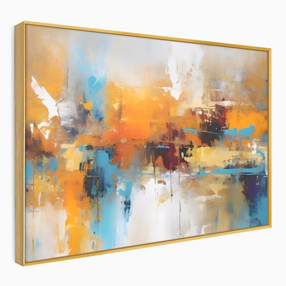 Tablou canvas cu tablou canvas abstract orizontal, in rama de aluminiu auriu
